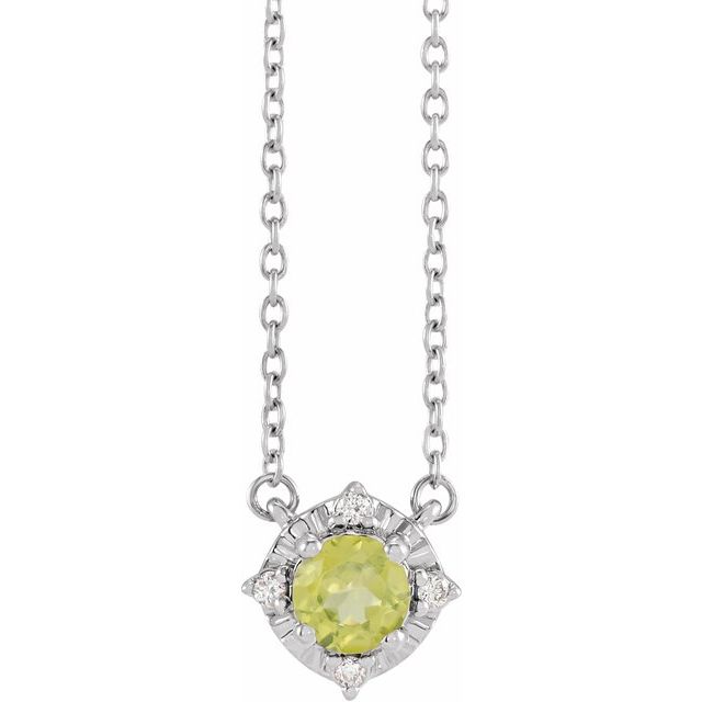 Sterling Silver Natural Peridot & .04 CTW Natural Diamond Halo-Style 18' Necklace