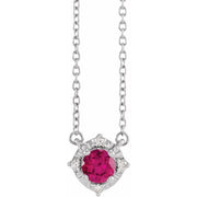 Sterling Silver Lab-Grown Ruby & .04 CTW Natural Diamond Halo-Style 18' Necklace