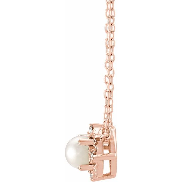 14K Rose Cultured White Freshwater Pearl & .04 CTW Natural Diamond Halo-Style 18' Necklace