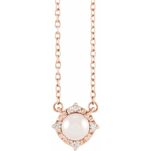 14K Rose Cultured White Freshwater Pearl & .04 CTW Natural Diamond Halo-Style 18' Necklace