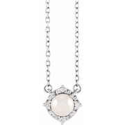 14k White Cultured White Freshwater Pearl & .04 Ctw Natural Diamond Halo-style 18' Necklace