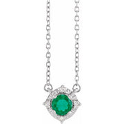 Sterling Silver Lab-Grown Emerald & .04 CTW Natural Diamond Halo-Style 18' Necklace