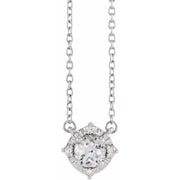 Sterling Silver Lab-Grown White Sapphire & .04 CTW Natural Diamond Halo-Style 18' Necklace