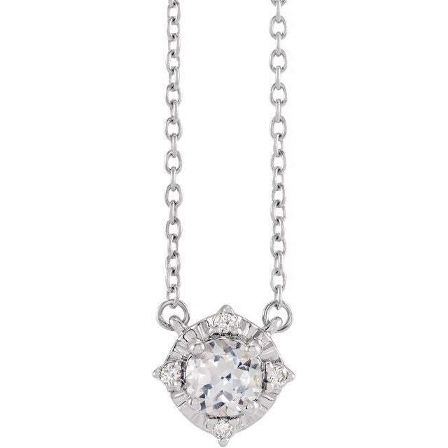 Sterling Silver Lab-Grown White Sapphire & .04 CTW Natural Diamond Halo-Style 18' Necklace