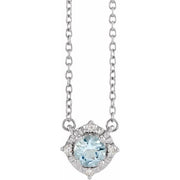 Sterling Silver Natural Aquamarine & .04 CTW Natural Diamond Halo-Style 18' Necklace