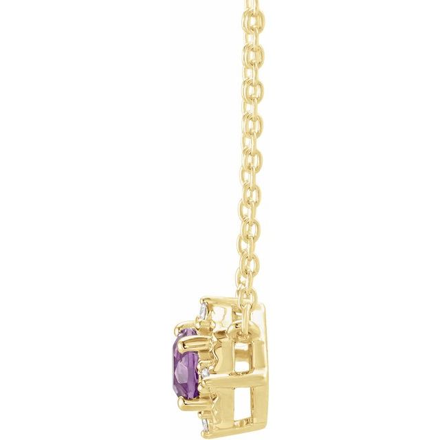 14K Yellow Natural Amethyst & .04 CTW Natural Diamond Halo-Style 18' Necklace