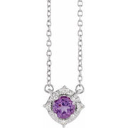 Sterling Silver Natural Amethyst & .04 CTW Natural Diamond Halo-Style 18' Necklace