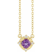 14K Yellow Natural Amethyst & .04 CTW Natural Diamond Halo-Style 18' Necklace