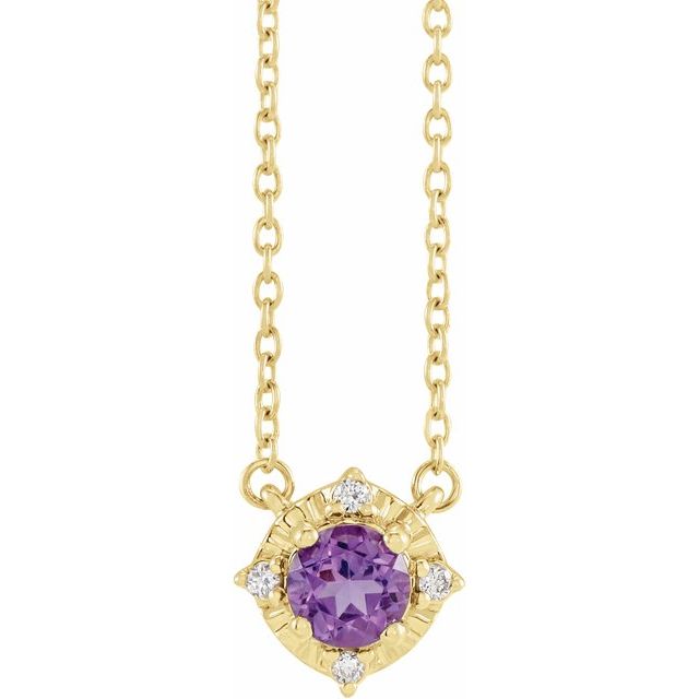 14K Yellow Natural Amethyst & .04 CTW Natural Diamond Halo-Style 18' Necklace