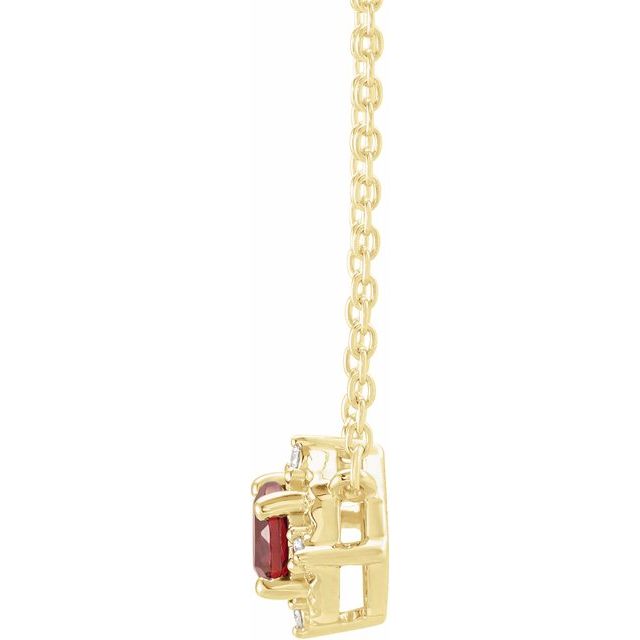 14K Yellow Natural Mozambique Garnet & .04 CTW Natural Diamond Halo-Style 18' Necklace