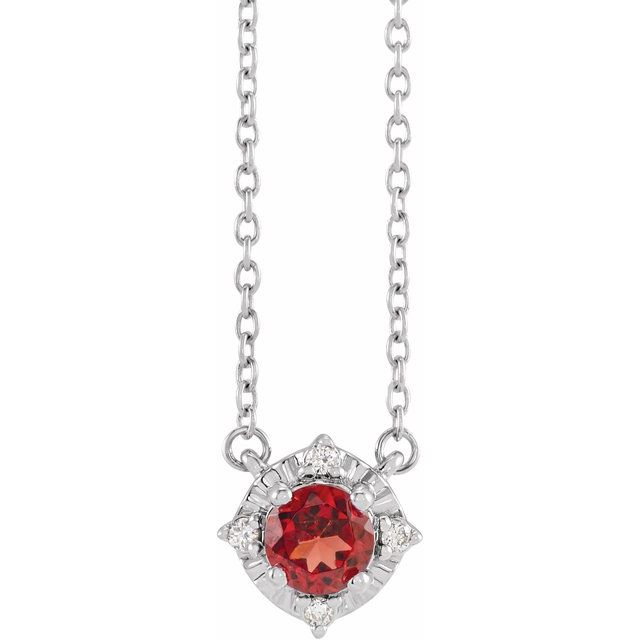 Sterling Silver Natural Mozambique Garnet & .04 CTW Natural Diamond Halo-Style 18' Necklace