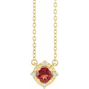 14K Yellow Natural Mozambique Garnet & .04 CTW Natural Diamond Halo-Style 18' Necklace