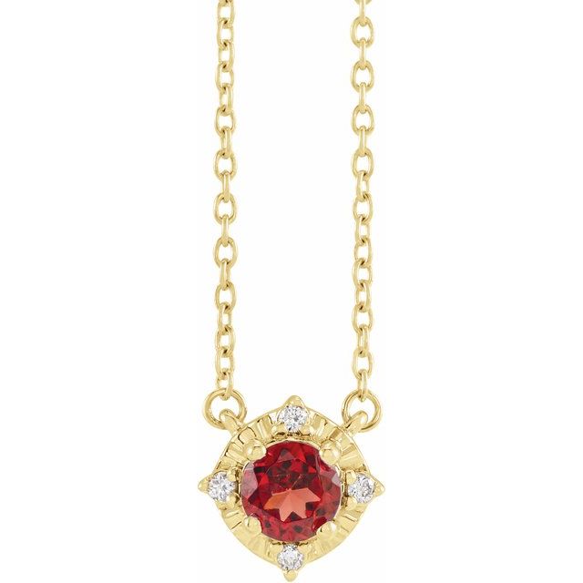 14K Yellow Natural Mozambique Garnet & .04 CTW Natural Diamond Halo-Style 18' Necklace