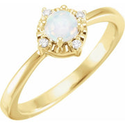 14K Yellow Lab-Grown White Opal & .04 CTW Natural Diamond Halo-Style Ring