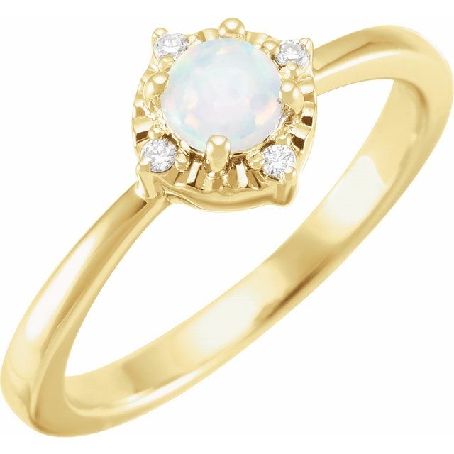 14K Yellow Lab-Grown White Opal & .04 CTW Natural Diamond Halo-Style Ring