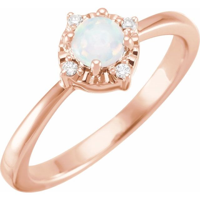 14K Rose Lab-Grown White Opal & .04 CTW Natural Diamond Halo-Style Ring