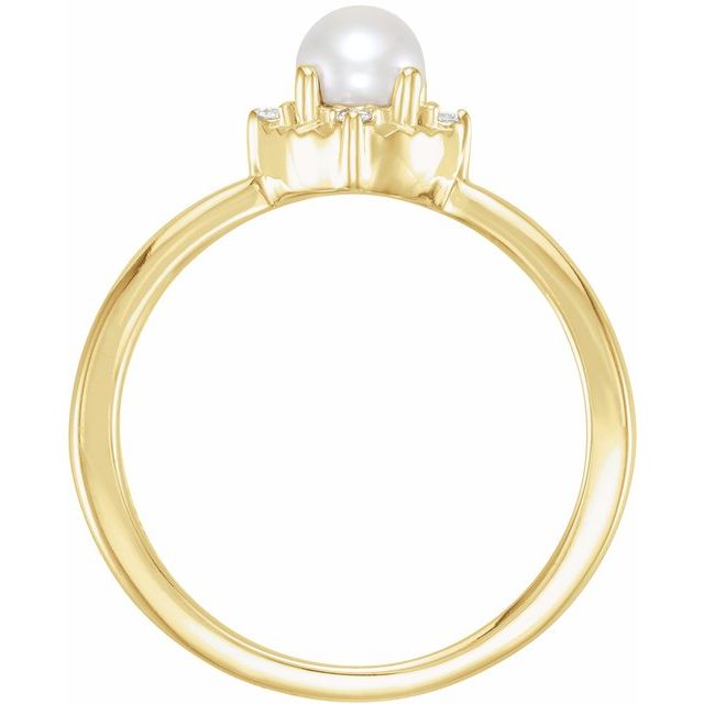 14K Yellow Cultured White Freshwater Pearl & .04 CTW Natural Diamond Halo-Style Ring