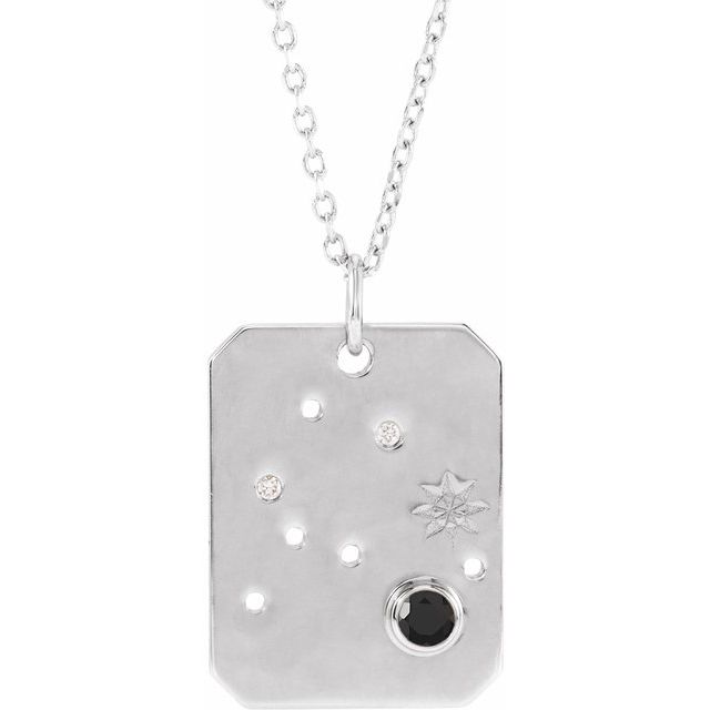 Platinum Natural Black Spinel & .01 Ctw Natural Diamond Aquarius Constellation 16-18' Necklace