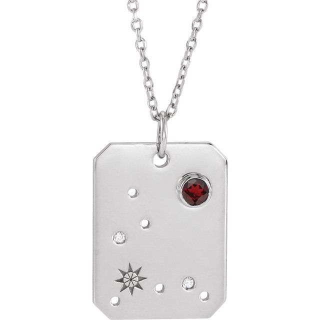 Platinum Natural Mozambique Garnet & .01 Ctw Natural Diamond Pisces Constellation 16-18' Necklace