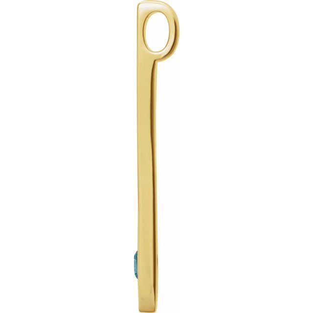 14k Yellow Natural Blue Zircon Family Engravable Bar Pendant
