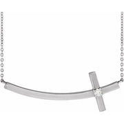 Sterling Silver .06 CT Natural Diamond Sideways Cross 18' Necklace