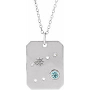 Sterling Silver Natural Aquamarine & .01 CTW Natural Diamond Cancer Constellation 16-18' Necklace