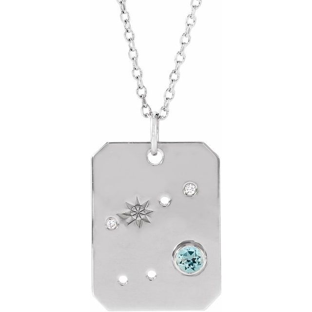 Sterling Silver Natural Aquamarine & .01 CTW Natural Diamond Cancer Constellation 16-18' Necklace