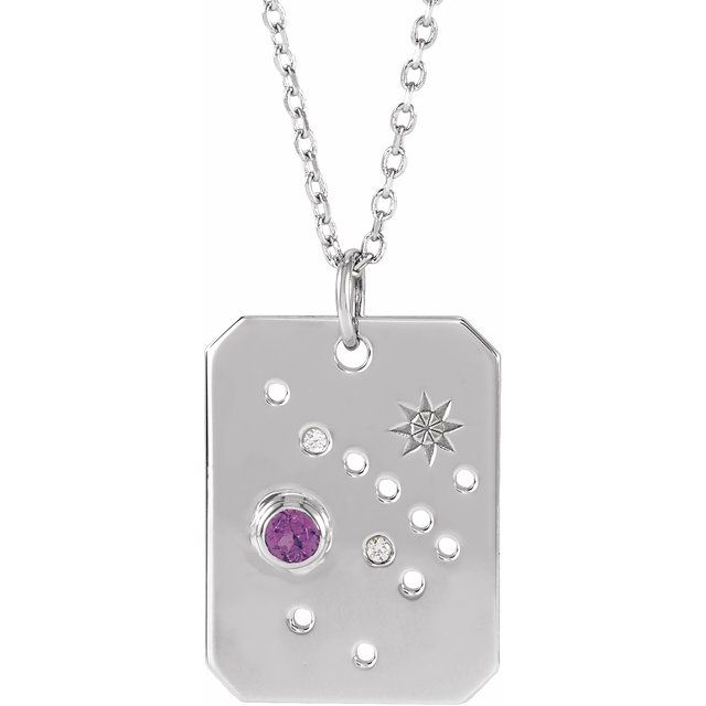 Sterling Silver Natural Amethyst & .01 CTW Natural Diamond Sagittarius Constellation 16-18' Necklace
