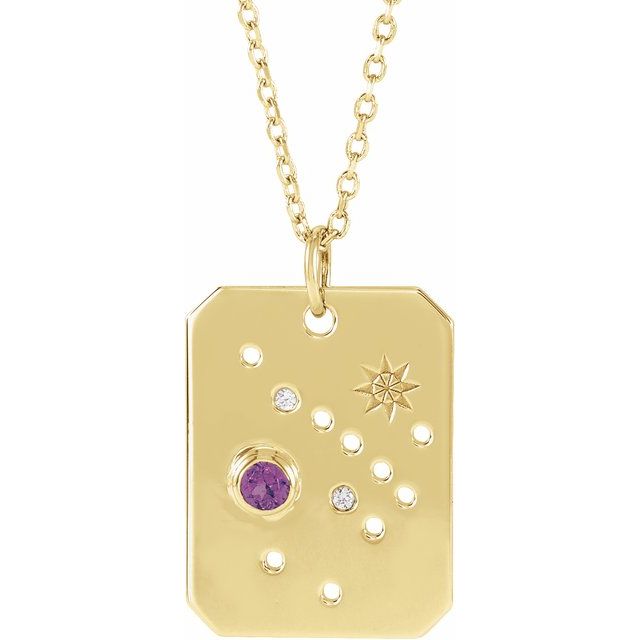 14K Yellow Natural Amethyst & .01 CTW Natural Diamond Sagittarius Constellation 16-18' Necklace