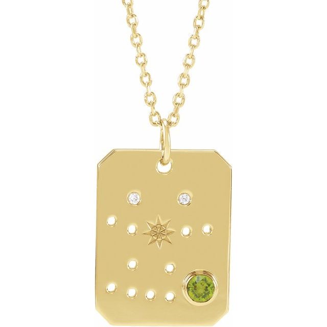 14K Yellow Natural Peridot & .01 CTW Natural Diamond Gemini Constellation 16-18' Necklace