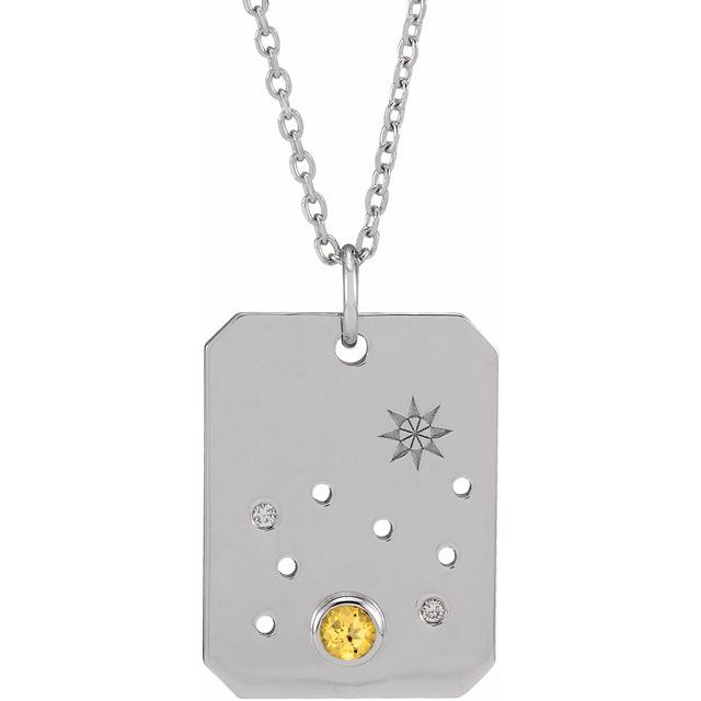 Platinum Natural Citrine & .01 Ctw Natural Diamond Leo Constellation 16-18' Necklace