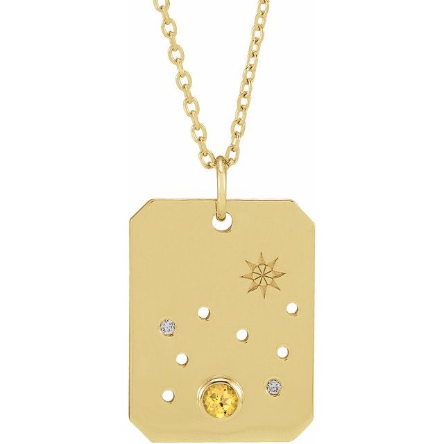 14K Yellow Natural Citrine & .01 CTW Natural Diamond Leo Constellation 16-18' Necklace