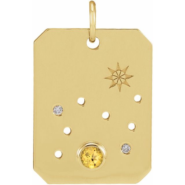 14K Yellow Natural Citrine & .01 CTW Natural Diamond Leo Constellation Pendant