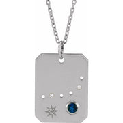 Platinum Natural Blue Sapphire & .01 Ctw Natural Diamond Capricorn Constellation 16-18' Necklace