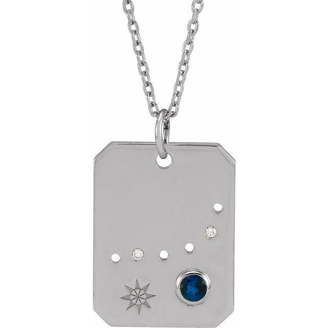 Platinum Natural Blue Sapphire & .01 Ctw Natural Diamond Capricorn Constellation 16-18' Necklace