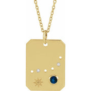 14K Yellow Natural Blue Sapphire & .01 CTW Natural Diamond Capricorn Constellation 16-18' Necklace