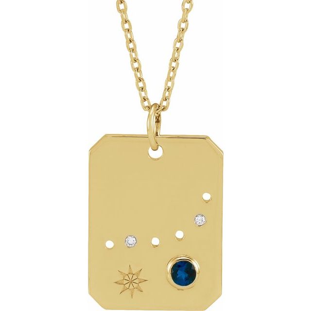 14K Yellow Natural Blue Sapphire & .01 CTW Natural Diamond Capricorn Constellation 16-18' Necklace