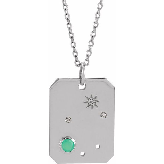 Platinum Natural Green Chrysoprase & .01 Ctw Natural Diamond Libra Constellation 16-18' Necklace