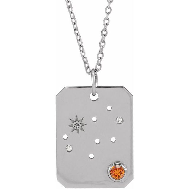 Platinum Natural Spessartite Garnet & .01 Ctw Natural Diamond Virgo Constellation 16-18' Necklace