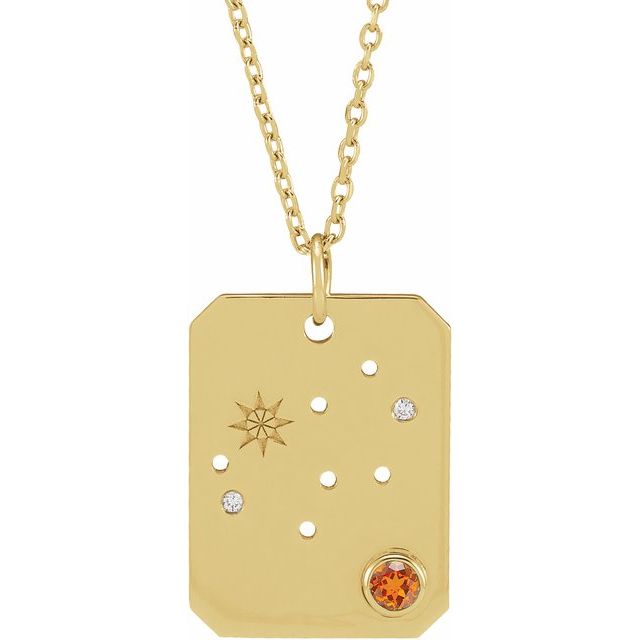 14K Yellow Natural Spessartite Garnet & .01 CTW Natural Diamond Virgo Constellation 16-18' Necklace
