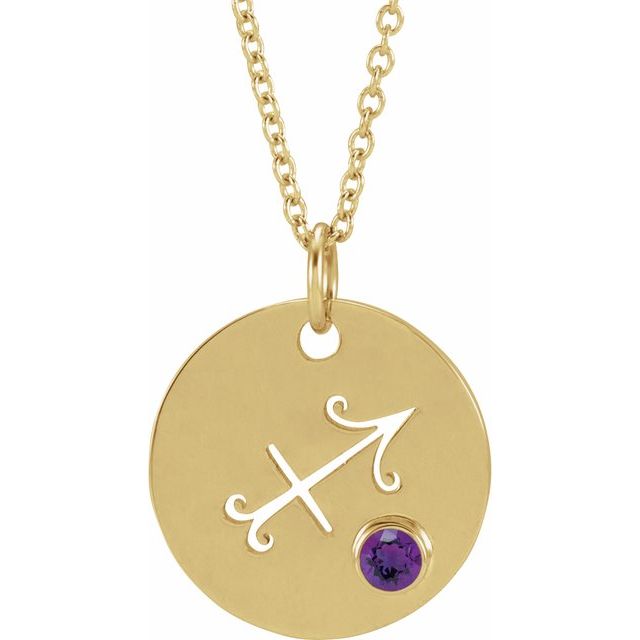 14K Yellow Natural Amethyst Sagittarius Zodiac 16-18' Necklace