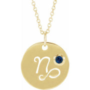 14K Yellow Natural Blue Sapphire Capricorn Zodiac 16-18' Necklace