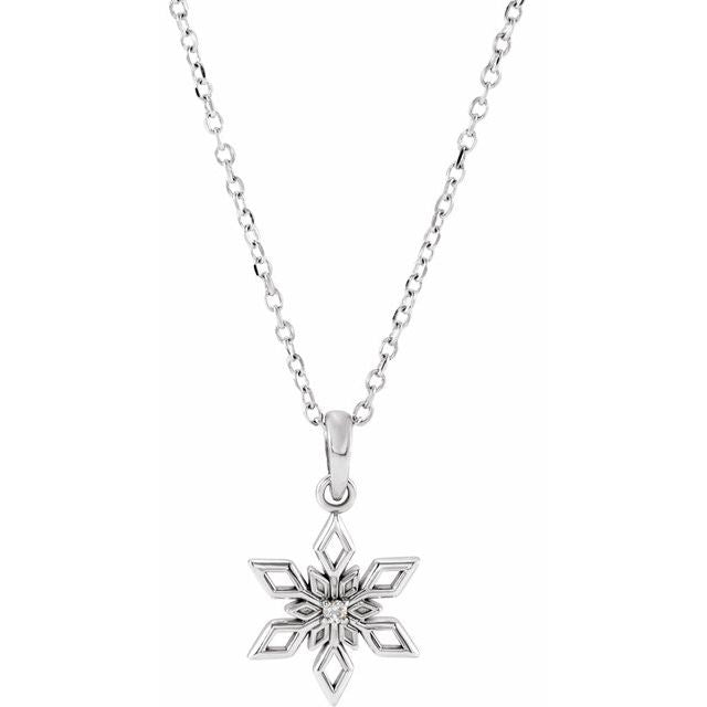 Sterling Silver .01 CT Natural Diamond Snowflake 16-18' Necklace