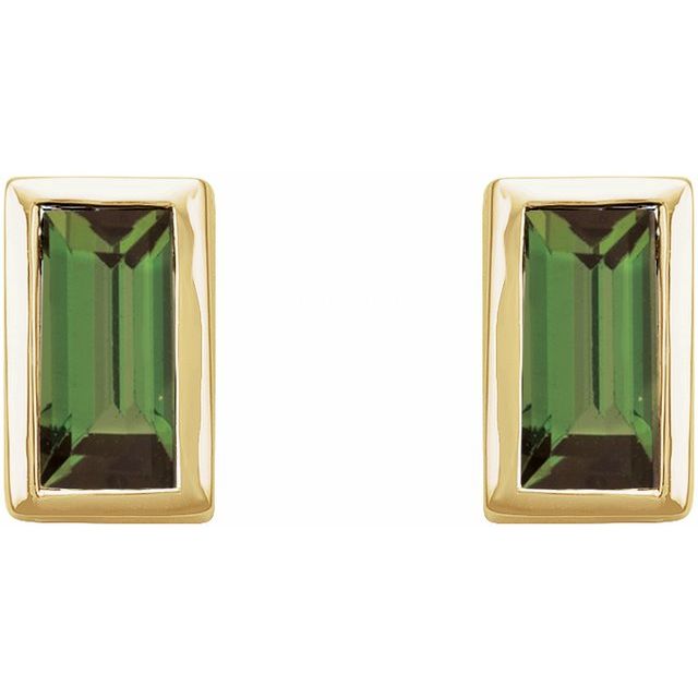 14K Yellow Natural Green Tourmaline Bezel-Set Earrings