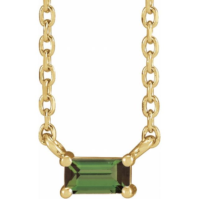 14K Yellow Natural Green Tourmaline Solitaire 18' Necklace