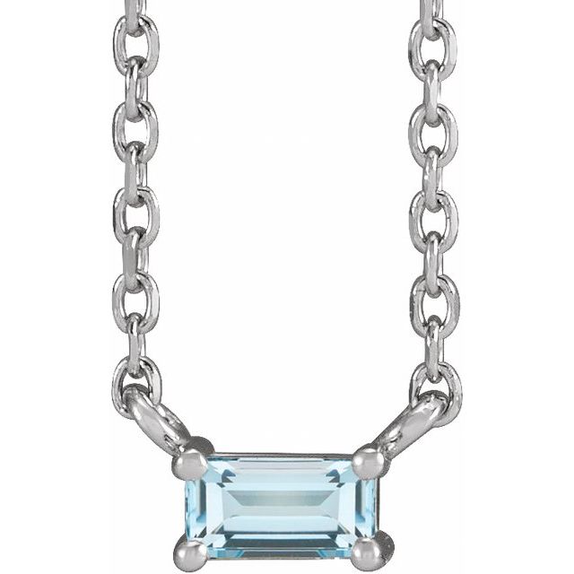 14K White Natural Sky Blue Topaz Solitaire 18' Necklace