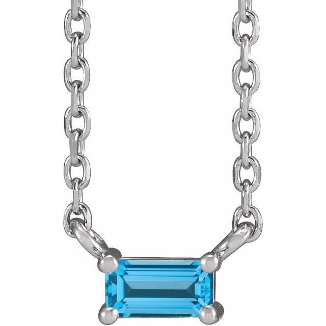 14K White Natural Swiss Blue Topaz Solitaire 18' Necklace