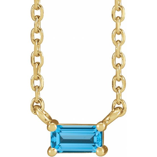 14K Yellow Natural Swiss Blue Topaz Solitaire 18' Necklace