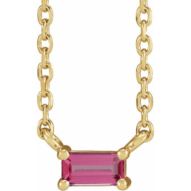 14K Yellow Natural Pink Tourmaline Solitaire 18' Necklace