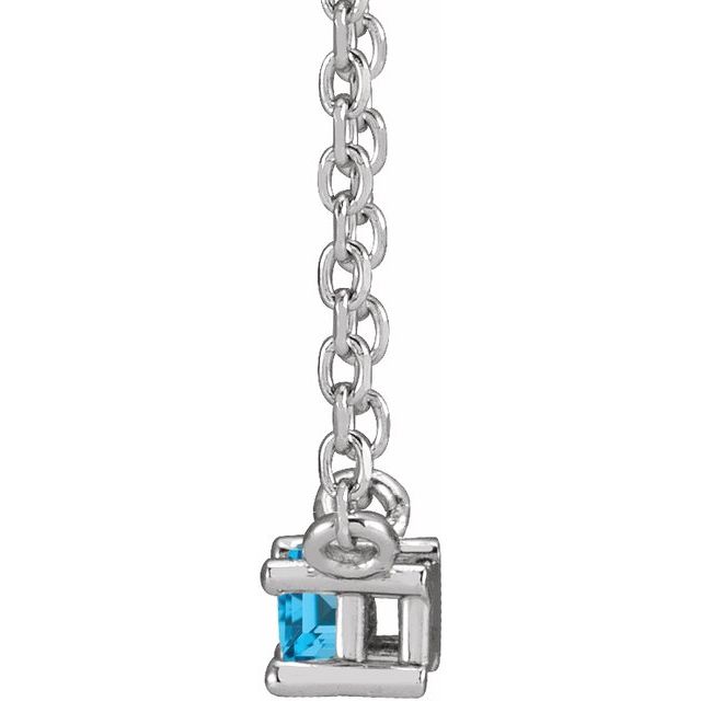 14K White Natural Swiss Blue Topaz Solitaire 18' Necklace